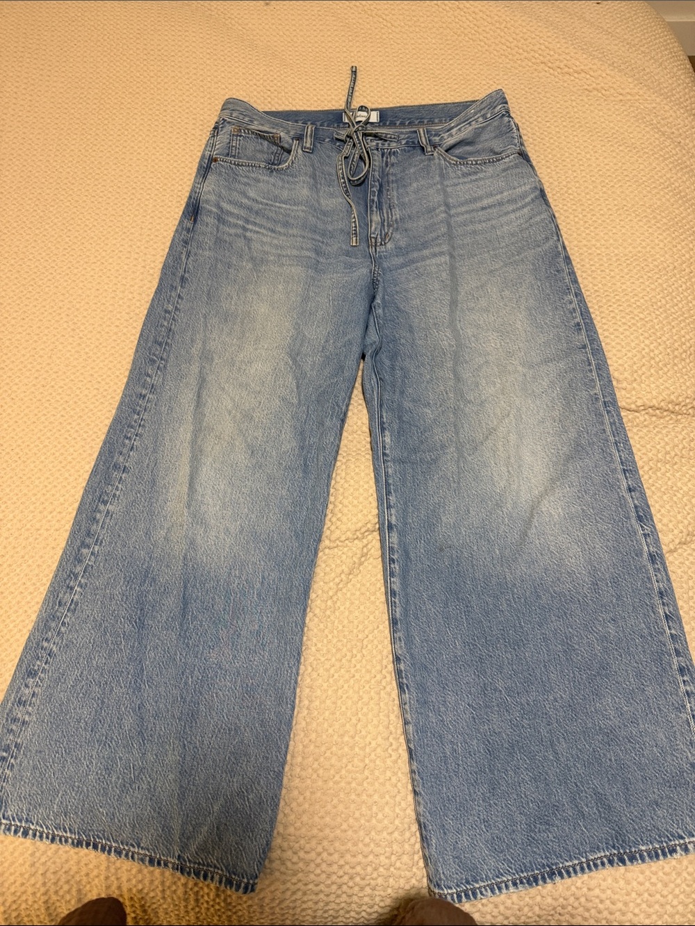 MADEWELL Drawstring Wide Leg Light Blue Denim Jeans